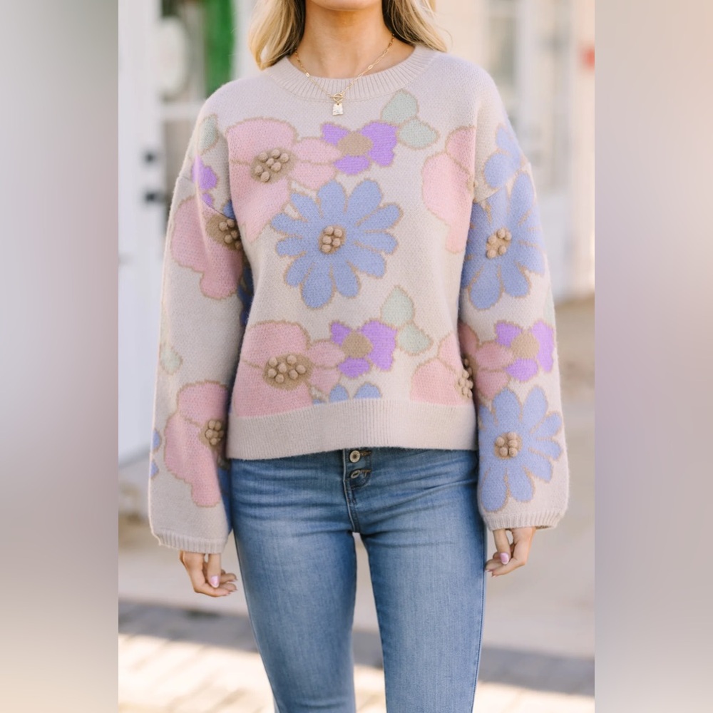 ⬇️⭐️ Storia Easy To Love Beige Brown Floral Sweater Size Large
